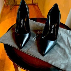 Tom Ford Black Leather with Gold Pin Heel Pump